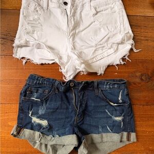 KanCan White & Dark Blue Distressed Denim Shorts Duo